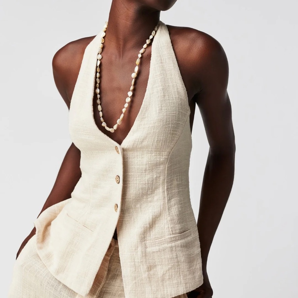 Free People Cream Halter Vest with Button Detail
